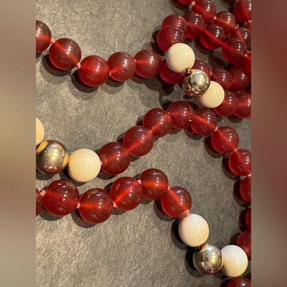 Carnelian, 14k gold & bone bead necklace 28” - Picture 2 of 4